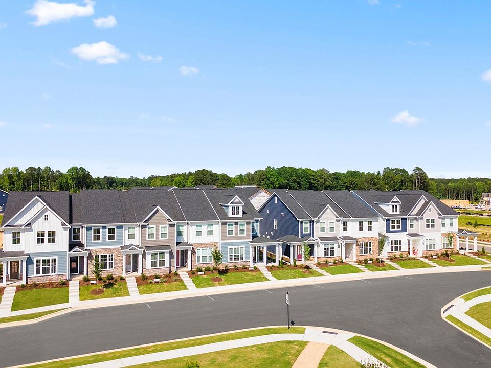 A row of Wendell Falls townhomes on a clear morning